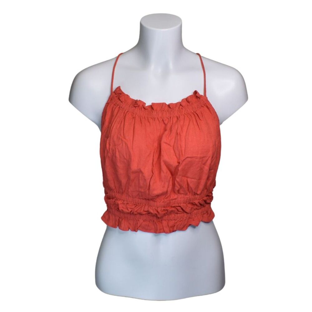 Lulus Strappy Backless Halter Top Orange Red Casual Going Out Top Women Medium
